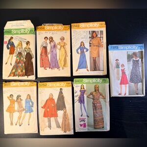 Vintage 19760s-1970s Simplicity Sewing Patterns- Miss, Dresses, Skirts, & Coats